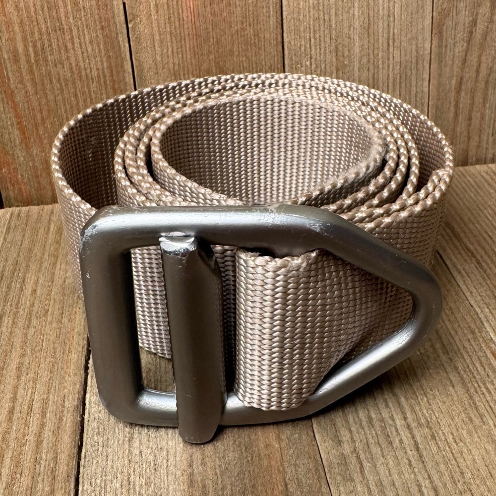 Bison Designs Nylon Webbing Belt Heavy Duty Buckle Small-47” Tan Silver‎ Buckle